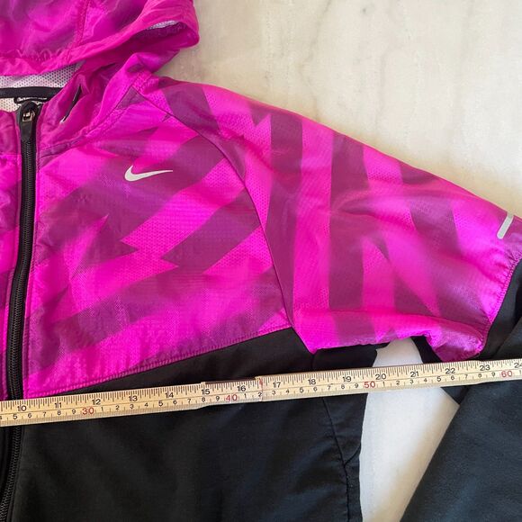 Nike Fanatic Running Dri-FIT Jacket Womens M Pink Black Bolt Hood Zip Reflective - Picture 9 of 14